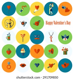 Simple Flat Icons Collection for Valentines Day, Wedding, Love and Romantic Events. Vector