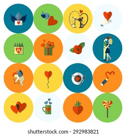 Simple Flat Icons Collection for Valentines Day, Wedding, Love and Romantic Events. Vector