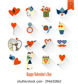 Simple Flat Icons Collection for Valentines Day, Wedding, Love and Romantic Events. Vector