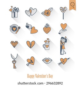 Simple Flat Icons Collection for Valentines Day, Wedding, Love and Romantic Events. Vector
