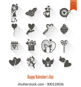 Simple Flat Icons Collection for Valentines Day, Wedding, Love and Romantic Events. Vector