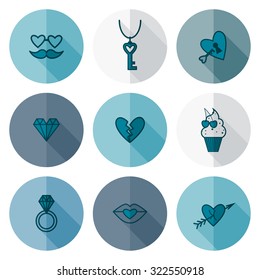 Simple Flat Icons Collection for Valentines Day, Wedding, Love and Romantic Events. Vector