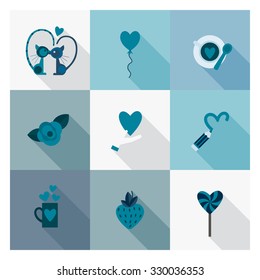 Simple Flat Icons Collection for Valentines Day, Wedding, Love and Romantic Events. Vector