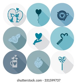 Simple Flat Icons Collection for Valentines Day, Wedding, Love and Romantic Events. Vector