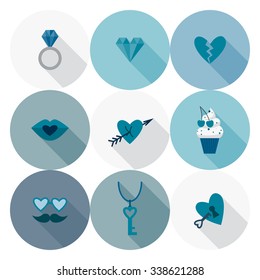 Simple Flat Icons Collection for Valentines Day, Wedding, Love and Romantic Events. Vector