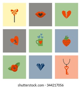 Simple Flat Icons Collection for Valentines Day, Wedding, Love and Romantic Events. Vector