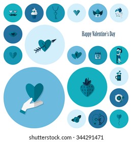 Simple Flat Icons Collection for Valentines Day, Wedding, Love and Romantic Events. Vector