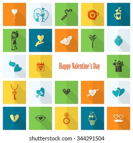 Simple Flat Icons Collection for Valentines Day, Wedding, Love and Romantic Events. Vector