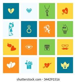 Simple Flat Icons Collection for Valentines Day, Wedding, Love and Romantic Events. Vector