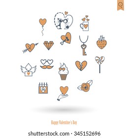 Simple Flat Icons Collection for Valentines Day, Wedding, Love and Romantic Events. Vector