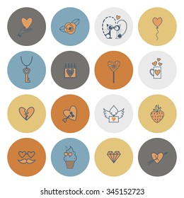 Simple Flat Icons Collection for Valentines Day, Wedding, Love and Romantic Events. Vector