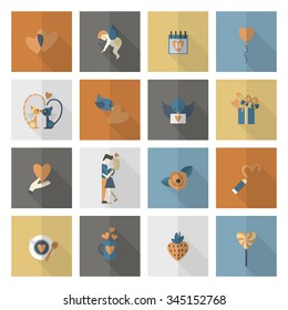 Simple Flat Icons Collection for Valentines Day, Wedding, Love and Romantic Events. Vector