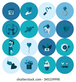 Simple Flat Icons Collection for Valentines Day, Wedding, Love and Romantic Events. Vector