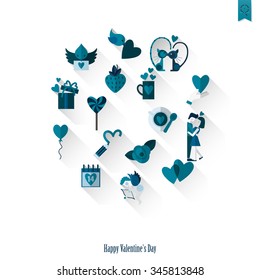 Simple Flat Icons Collection for Valentines Day, Wedding, Love and Romantic Events. Vector