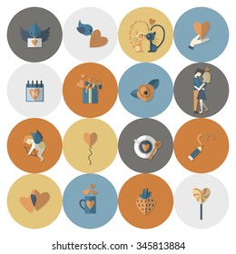 Simple Flat Icons Collection for Valentines Day, Wedding, Love and Romantic Events. Vector