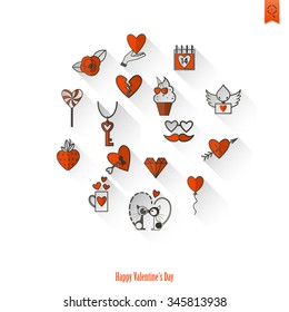 Simple Flat Icons Collection for Valentines Day, Wedding, Love and Romantic Events. Vector