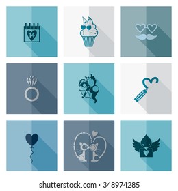 Simple Flat Icons Collection for Valentines Day, Wedding, Love and Romantic Events. Vector