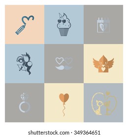 Simple Flat Icons Collection for Valentines Day, Wedding, Love and Romantic Events. Vector