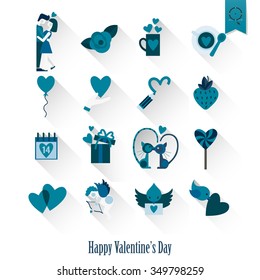 Simple Flat Icons Collection for Valentines Day, Wedding, Love and Romantic Events. Vector
