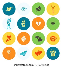 Simple Flat Icons Collection for Valentines Day, Wedding, Love and Romantic Events. Vector