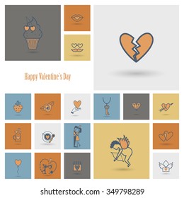 Simple Flat Icons Collection for Valentines Day, Wedding, Love and Romantic Events. Vector