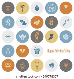 Simple Flat Icons Collection for Valentines Day, Wedding, Love and Romantic Events. Vector