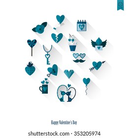 Simple Flat Icons Collection for Valentines Day, Wedding, Love and Romantic Events. Vector
