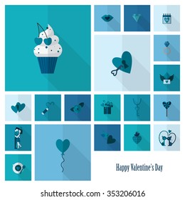 Simple Flat Icons Collection for Valentines Day, Wedding, Love and Romantic Events. Vector