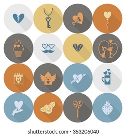 Simple Flat Icons Collection for Valentines Day, Wedding, Love and Romantic Events. Vector