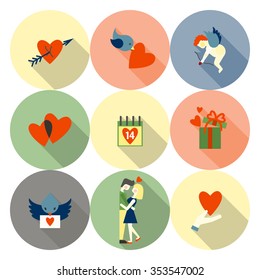 Simple Flat Icons Collection for Valentines Day, Wedding, Love and Romantic Events. Vector