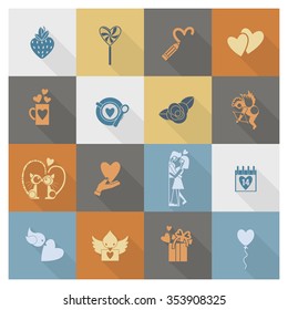 Simple Flat Icons Collection for Valentines Day, Wedding, Love and Romantic Events. Vector