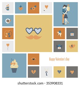 Simple Flat Icons Collection for Valentines Day, Wedding, Love and Romantic Events. Vector