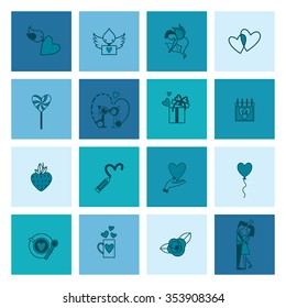 Simple Flat Icons Collection for Valentines Day, Wedding, Love and Romantic Events. Vector