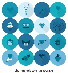 Simple Flat Icons Collection for Valentines Day, Wedding, Love and Romantic Events. Vector