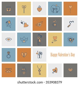 Simple Flat Icons Collection for Valentines Day, Wedding, Love and Romantic Events. Vector