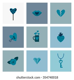 Simple Flat Icons Collection for Valentines Day, Wedding, Love and Romantic Events. Vector