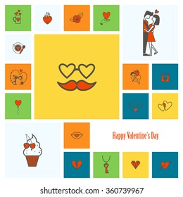 Simple Flat Icons Collection for Valentines Day, Wedding, Love and Romantic Events. Vector