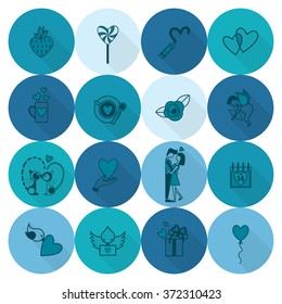 Simple Flat Icons Collection for Valentines Day, Wedding, Love and Romantic Events. Vector