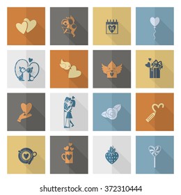 Simple Flat Icons Collection for Valentines Day, Wedding, Love and Romantic Events. Vector