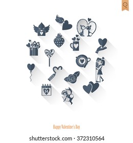 Simple Flat Icons Collection for Valentines Day, Wedding, Love and Romantic Events. Vector