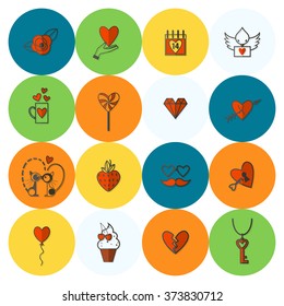 Simple Flat Icons Collection for Valentines Day, Wedding, Love and Romantic Events. Vector