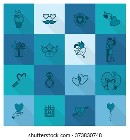 Simple Flat Icons Collection for Valentines Day, Wedding, Love and Romantic Events. Vector