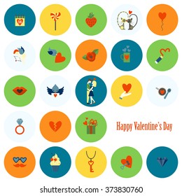 Simple Flat Icons Collection for Valentines Day, Wedding, Love and Romantic Events. Vector