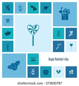 Simple Flat Icons Collection for Valentines Day, Wedding, Love and Romantic Events. Vector