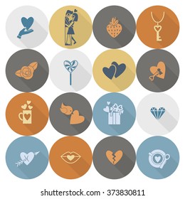 Simple Flat Icons Collection for Valentines Day, Wedding, Love and Romantic Events. Vector