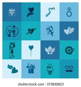 Simple Flat Icons Collection for Valentines Day, Wedding, Love and Romantic Events. Vector