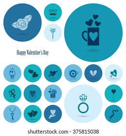 Simple Flat Icons Collection for Valentines Day, Wedding, Love and Romantic Events. Vector