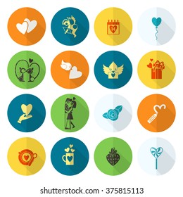 Simple Flat Icons Collection for Valentines Day, Wedding, Love and Romantic Events. Vector