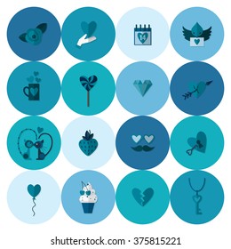 Simple Flat Icons Collection for Valentines Day, Wedding, Love and Romantic Events. Vector