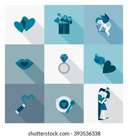 Simple Flat Icons Collection for Valentines Day, Wedding, Love and Romantic Events. Vector